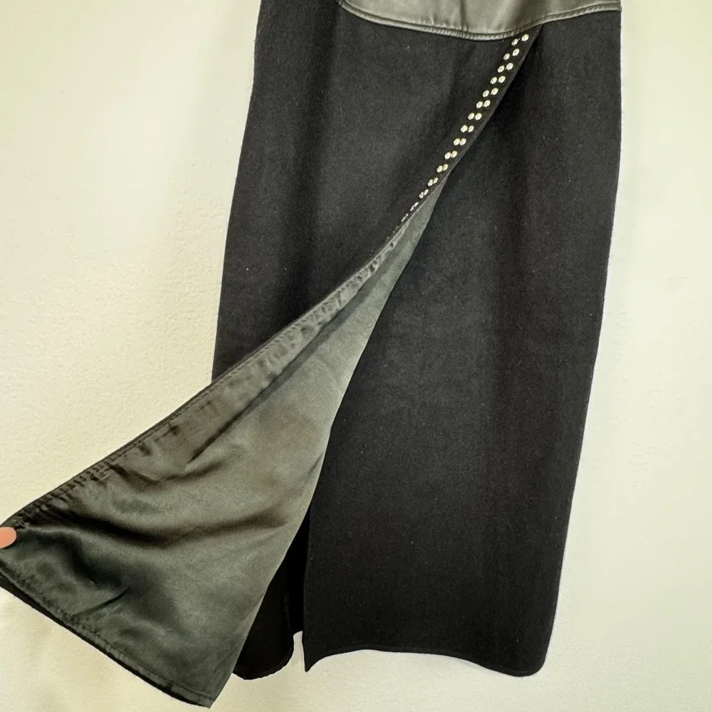 Southwest Canyon Skirt Women's Large Black‎ Wool Blend Studded Faux Leather Wrap